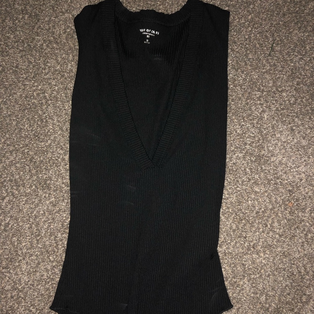 Free People tank top deep v-cut black stretchy nylon-spandex-like material